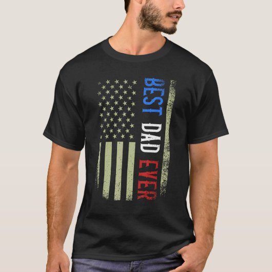 Best Dad Ever US American Flag Father s Day Papa D Tシャツ (正面)