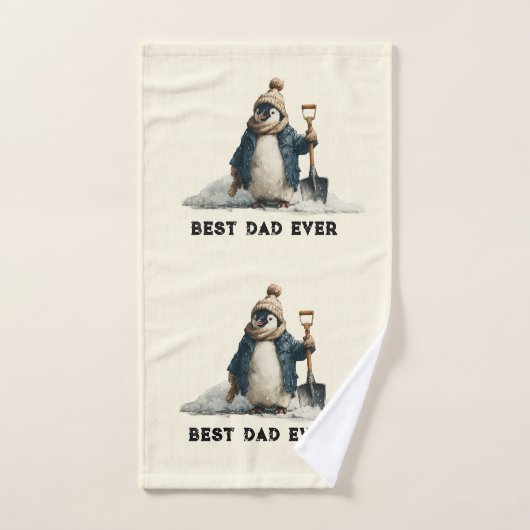 Best Dad Ever Winter Penguin Design バスタオルセット (ハンドタオル)