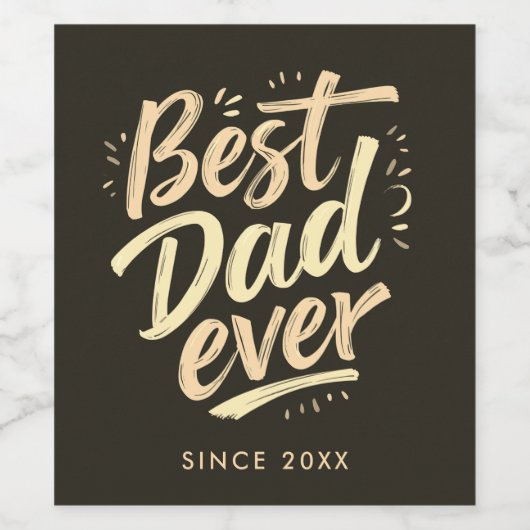 Best Dad Father Simple Brown Brush Script Typo ワインラベル (シングルラベル)