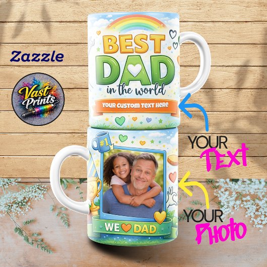 Best Dad in the World Rainbow Custom Photo Collage コーヒーマグカップ