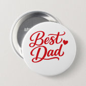 Best Dad Script Red Heart Decorative Button Pin 缶バッジ (正面&裏面)