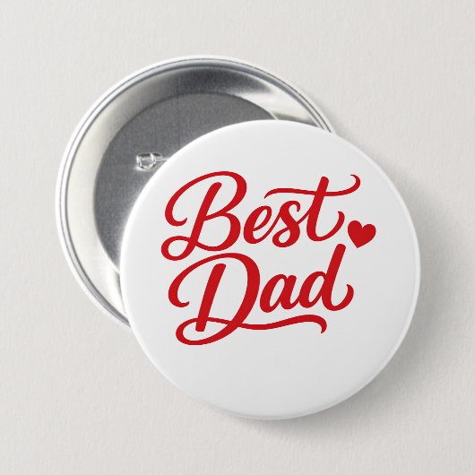 Best Dad Script Red Heart Decorative Button Pin 缶バッジ (正面&裏面)