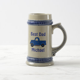 Best Dad Vintage Handpainted Blue Truck ビールジョッキ