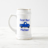 Best Dad Vintage Handpainted Blue Truck White ビールジョッキ (左)