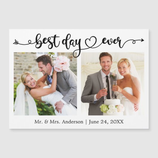 Best Day Ever Calligraphy Heart Photo Magnet Card (正面)