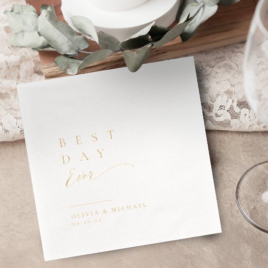 Best Day Ever Simply Typography Modern Wedding 箔ナプキン