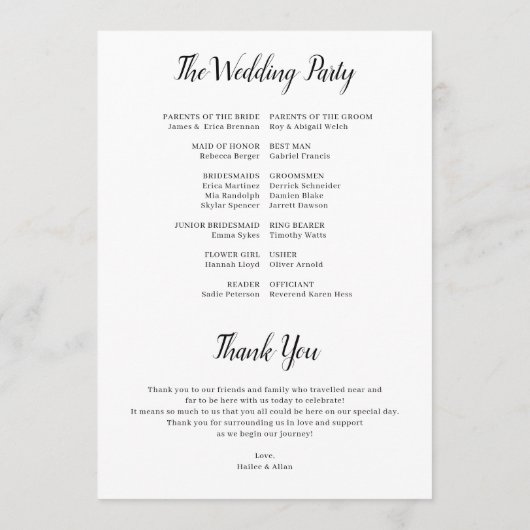 Best Day Ever Wedding Timeline Program プログラム (裏面)