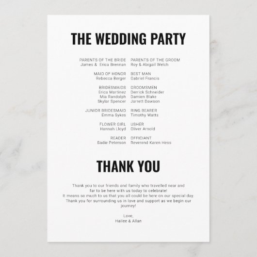 Best Day Ever Wedding Timeline Program プログラム (裏面)