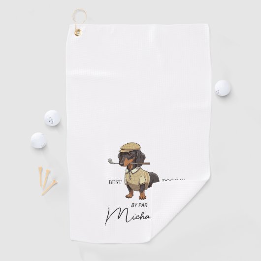 Best Dog By Par Dachshund Name Text Golf Towel ゴルフタオル (インサイチュ)