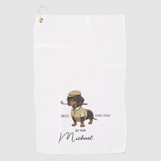 Best Dog By Par Dachshund Name Text Golf Towel ゴルフタオル (正面)
