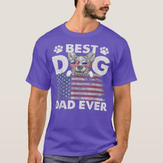 Best Dog Dad Ever Corgi Lovers USA Patriotic Flag Tシャツ