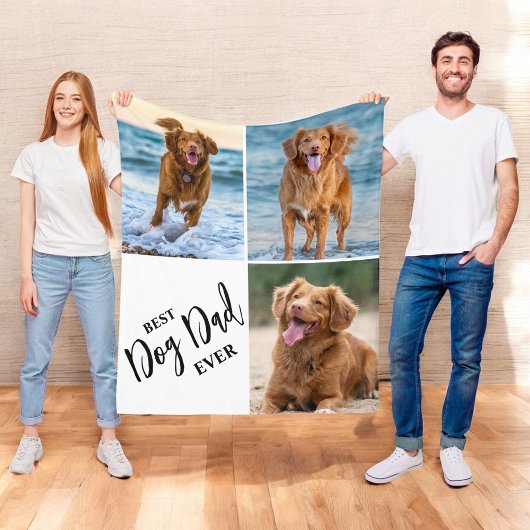 Best Dog Dad Ever Dog Lover Photo Collage Pet フリースブランケット