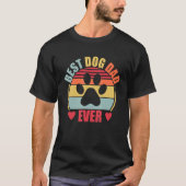 Best Dog Dad Ever  Retro Dog Paw Tシャツ (正面)