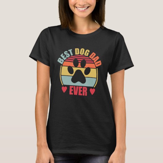 Best Dog Dad Ever Retro Dog Paw Tシャツ (正面)
