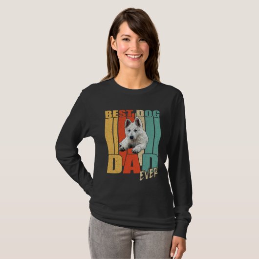 Best Dog Dad Ever Retro White German Shepherd Fath Tシャツ (正面フル)