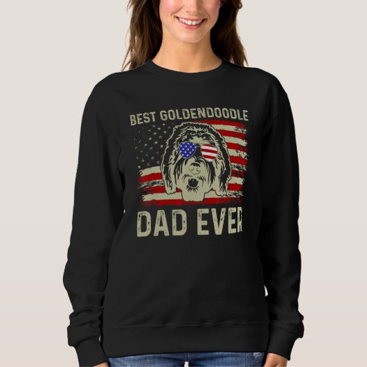 Best Dog Dad Ever Usa Flag Dad Joke Goldendoodle 4 スウェットシャツ (正面)