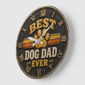Best Dog Dad Ever Vintage Paw Print ラージ壁時計 (傾斜)