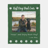 Best Dog Dad Paws Green Pet Photo フリースブランケット (正面)