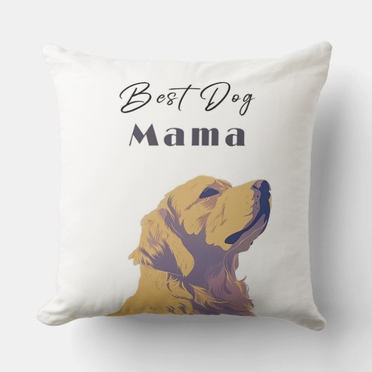 Best Dog Mama Baby Pillow – Cute Yellow Dog Illust クッション (正面)