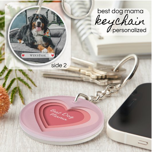 Best Dog Mama Custom Photo Heart キーホルダー
