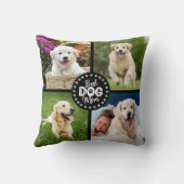 Best Dog Mom Custom 4 Photo Paws Bold Black White クッション (裏面)