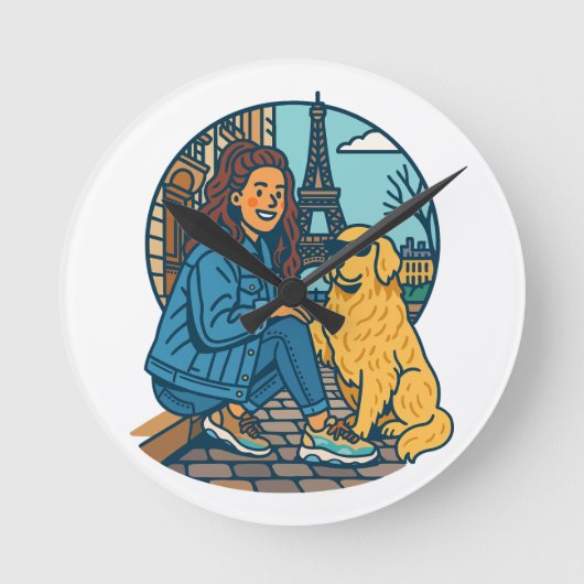 Best Dog Mom Ever in Paris ラウンド壁時計 (正面)