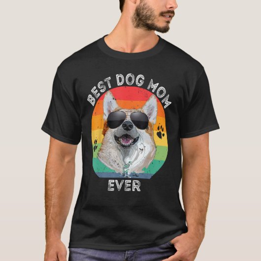 Best Dog Mom Ever Rainbow  Corgi Sunglasses Mother Tシャツ (正面)