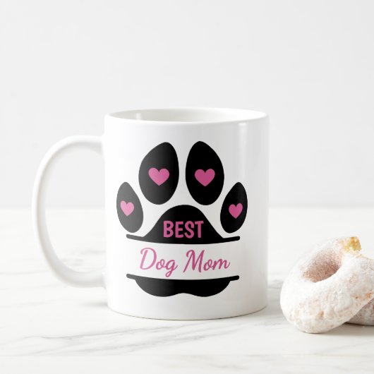 Best Dog Mom Paw Print コーヒーマグカップ (ドーナツ)