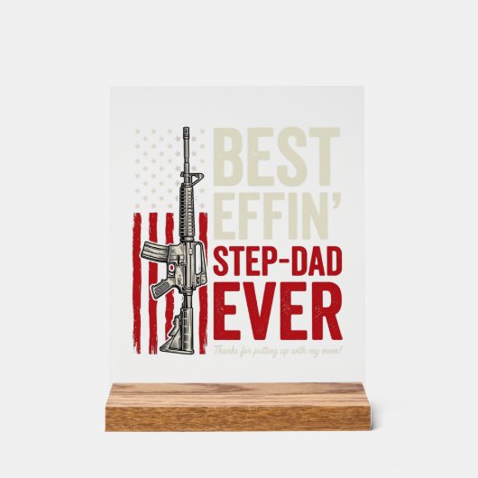 Best Effin Step-Dad Ever Patriotic Vintage Vector_ アクリルサイン (正面)