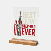 Best Effin Step-Dad Ever Patriotic Vintage Vector_ アクリルサイン (傾斜)