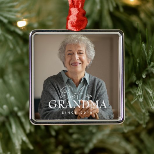 Best Ever Grandma Since 20XX Simple Elegant Photo メタルオーナメント (ツリー)