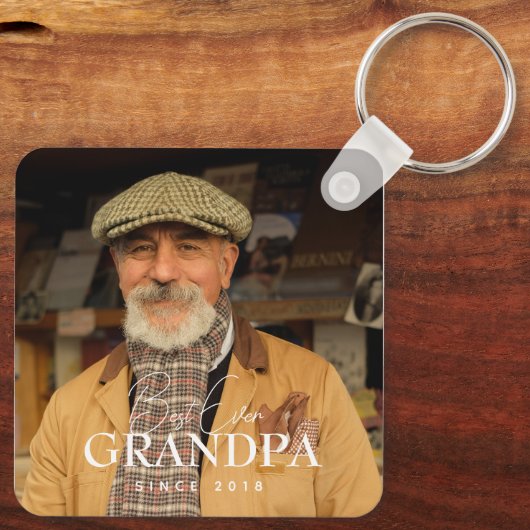 Best Ever Grandpa Since 20XX Simple Elegant Photo キーホルダー (裏面)