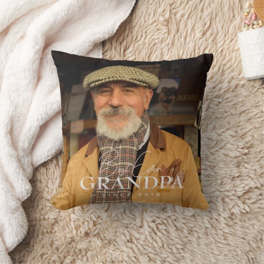 Best Ever Grandpa Since 20XX Simple Elegant Photo クッション (ブランケット)