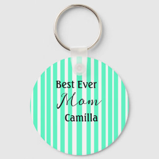 Best ever mom green stripped pattern pastel neon  キーホルダー