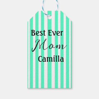 Best ever mom green stripped pattern pastel neon  ギフトタグ
