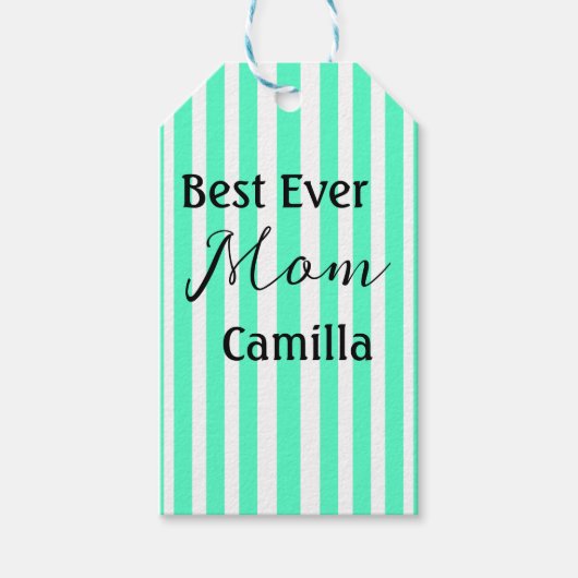 Best ever mom green stripped pattern pastel neon ギフトタグ (正面)