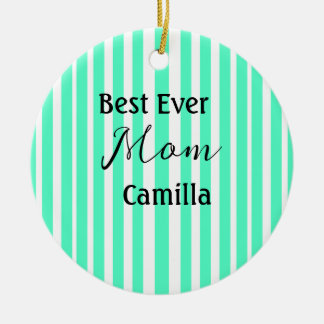 Best ever mom green stripped pattern pastel neon  セラミックオーナメント
