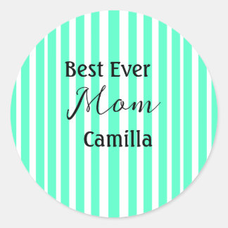 Best ever mom green stripped pattern pastel neon  ラウンドシール