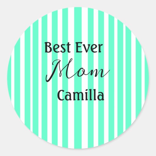 Best ever mom green stripped pattern pastel neon  ラウンドシール (正面)