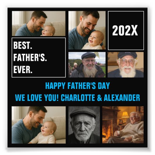 Best Father Ever Photo Collage and Custom Text フォトプリント (正面)