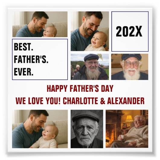 Best Father Ever Photo Collage and Custom Text フォトプリント (正面)