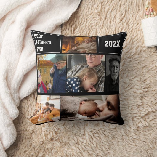Best Father's Ever Photo Collage and Custom Text クッション (ブランケット)