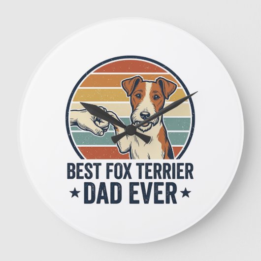 Best Fox Terrier Dad Ever Vintage Dog Lover Shirt_ ラージ壁時計 (正面)
