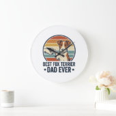 Best Fox Terrier Dad Ever Vintage Dog Lover Shirt_ ラージ壁時計 (ホーム)