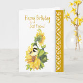 Best Friend Birthday Poem Chickadee & Sunflowers C カード (黄色い花)