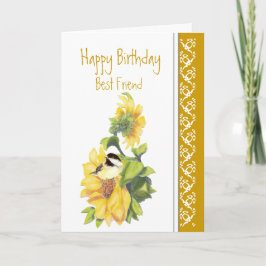Best Friend Birthday Poem Chickadee & Sunflowers C カード
