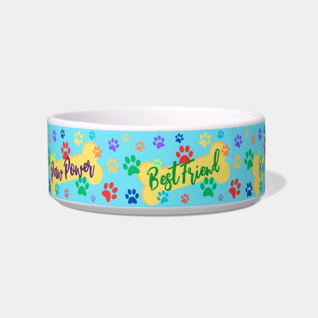 Best Friend Customizable Paws & Bones Dog Bowl ボウル (正面)