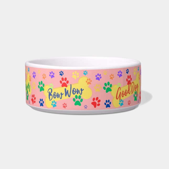 Best Friend Customizable Paws & Bones  Dog Bowl ボウル (正面)