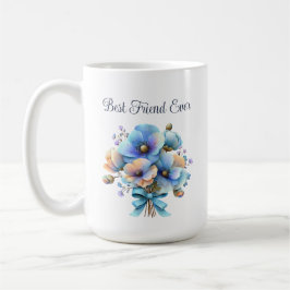 Best Friend Ever Floral Mug – Blue Peach Bouquet コーヒーマグカップ