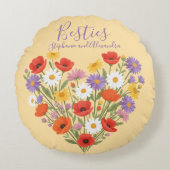 Best Friend Heart Flowers Round Pillow ラウンドクッション (正面)